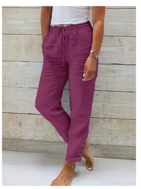NEW Women's SHEIN Burgundy Pull-On Cropped Pants with Button Detail - Large